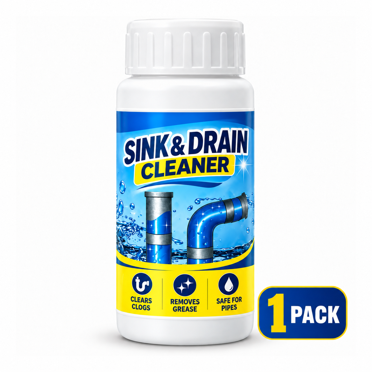 🌀Powerful Drain Cleaner - Household Kitchen & Toilet Anti-Bacterial Pipe Cleaning Agent, 99% Bacteria Kill, Odor-Free, Damage-Free Pipes, Heat Resistant, Dissolves 200+ Blockages Including Hair & Fat, Toilet Clog Fix