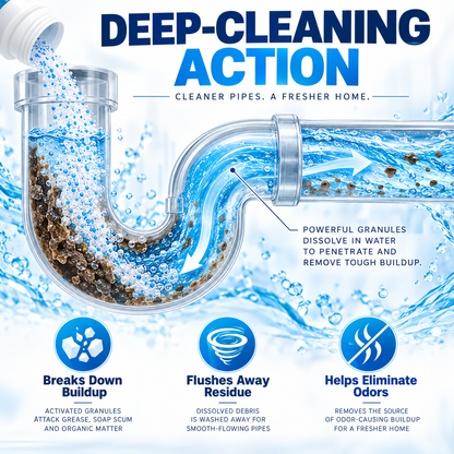🌀Powerful Drain Cleaner - Household Kitchen & Toilet Anti-Bacterial Pipe Cleaning Agent, 99% Bacteria Kill, Odor-Free, Damage-Free Pipes, Heat Resistant, Dissolves 200+ Blockages Including Hair & Fat, Toilet Clog Fix
